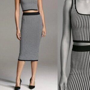 Aritzia Babaton Sculpt Knit Bodycon Tube Midi Skirt Black White Medium